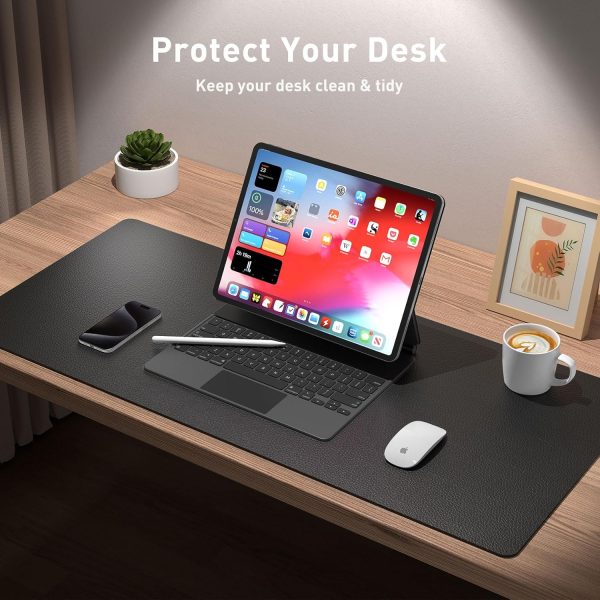 Aothia Leather Desk Pad Protector,Mouse Pad,Office Desk Mat, Non-Slip PU Leather Desk Blotter,Laptop Desk Pad,Waterproof Desk Writing Pad for Office and Home (Black,31.5" x 15.7") - Image 3