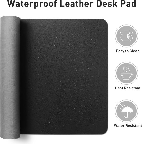 Aothia Leather Desk Pad Protector,Mouse Pad,Office Desk Mat, Non-Slip PU Leather Desk Blotter,Laptop Desk Pad,Waterproof Desk Writing Pad for Office and Home (Black,31.5" x 15.7") - Image 6