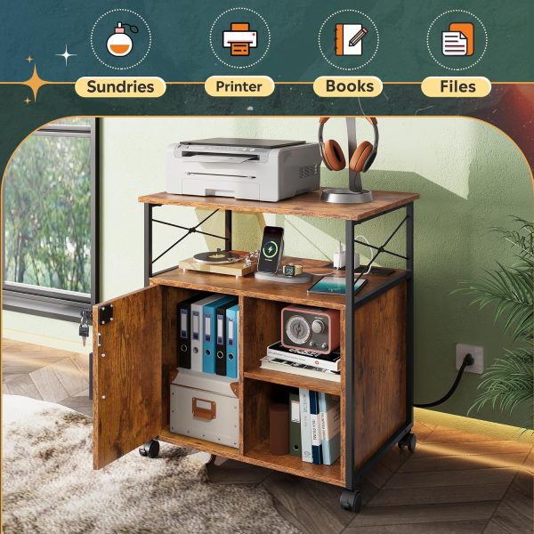 DEVAISE File Cabinet with Charging Station, Lockable Lateral Filing Cabinets for Home Office, Printer Cabinet Accommodates A4/Letter Size File folders, Rustic Brown - Image 6
