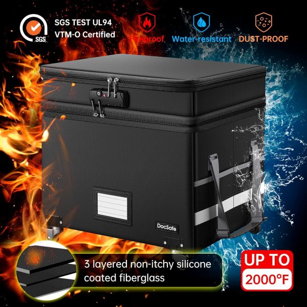DocSafe File Box with Lock, Multi-Layer Fireproof Document Box with Wheels,Collapsible Rolling File Storage Organizer Box with Pockets,Large Portable Home Office Filing Cabinet for Hanging Folders - Image 4