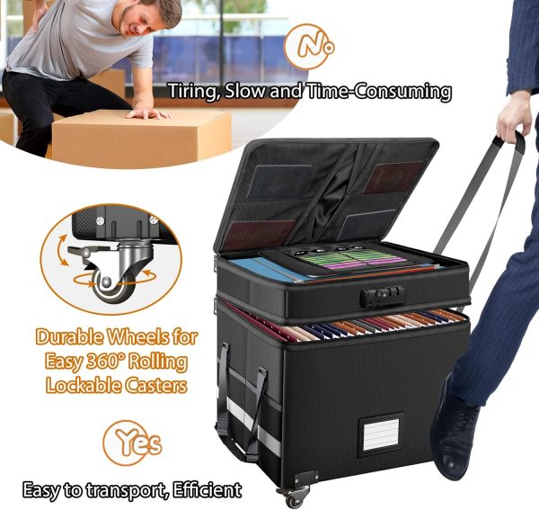 DocSafe File Box with Lock, Multi-Layer Fireproof Document Box with Wheels,Collapsible Rolling File Storage Organizer Box with Pockets,Large Portable Home Office Filing Cabinet for Hanging Folders - Image 6