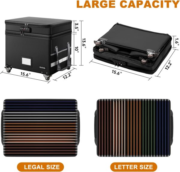 DocSafe File Box with Lock, Multi-Layer Fireproof Document Box with Wheels,Collapsible Rolling File Storage Organizer Box with Pockets,Large Portable Home Office Filing Cabinet for Hanging Folders - Image 7
