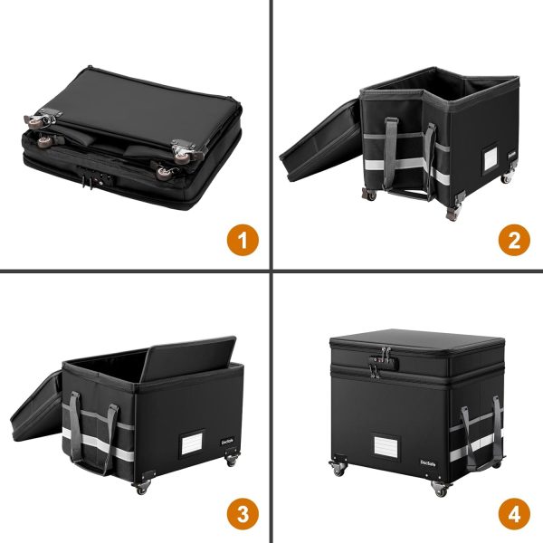 DocSafe File Box with Lock, Multi-Layer Fireproof Document Box with Wheels,Collapsible Rolling File Storage Organizer Box with Pockets,Large Portable Home Office Filing Cabinet for Hanging Folders - Image 9