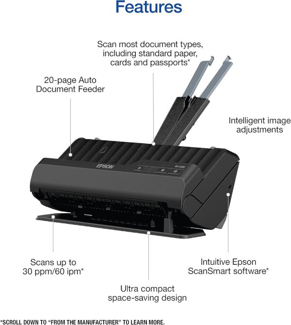 Epson Workforce ES-C220 Compact Desktop Document Scanner with 2-Sided Scanning and Auto Document Feeder (ADF) for PC and Mac - Image 3