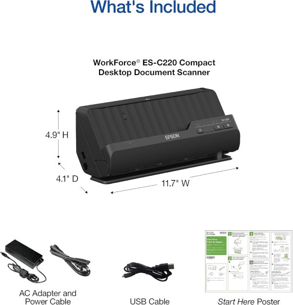 Epson Workforce ES-C220 Compact Desktop Document Scanner with 2-Sided Scanning and Auto Document Feeder (ADF) for PC and Mac - Image 4