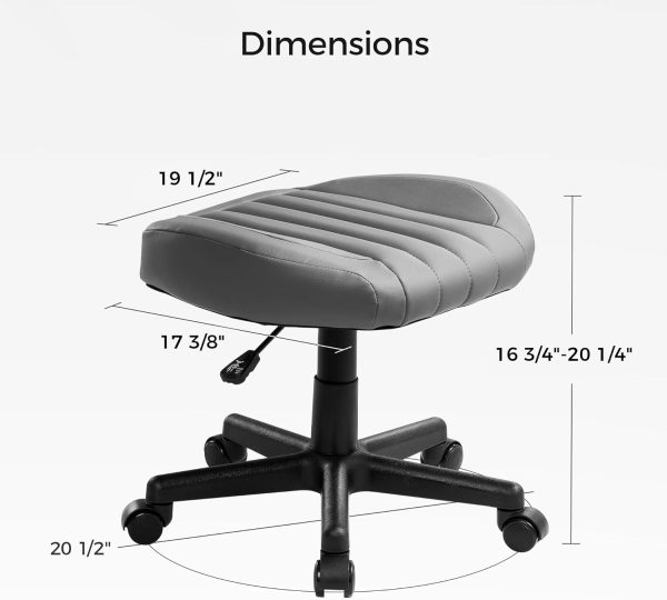 EUREKA ERGONOMIC Height Adjustable Foot Stool,19x18'' Large Seat Under Desk Footrest,Swivel Rolling Chair W Sturdy Wheels,Ottoman Stool Simple Meeting Chair for Home Office,Grey - Image 3