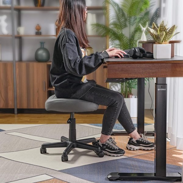 EUREKA ERGONOMIC Height Adjustable Foot Stool,19x18'' Large Seat Under Desk Footrest,Swivel Rolling Chair W Sturdy Wheels,Ottoman Stool Simple Meeting Chair for Home Office,Grey - Image 4
