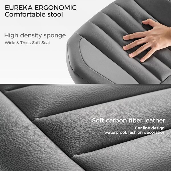 EUREKA ERGONOMIC Height Adjustable Foot Stool,19x18'' Large Seat Under Desk Footrest,Swivel Rolling Chair W Sturdy Wheels,Ottoman Stool Simple Meeting Chair for Home Office,Grey - Image 6