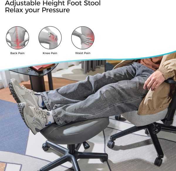 EUREKA ERGONOMIC Height Adjustable Foot Stool,19x18'' Large Seat Under Desk Footrest,Swivel Rolling Chair W Sturdy Wheels,Ottoman Stool Simple Meeting Chair for Home Office,Grey - Image 7
