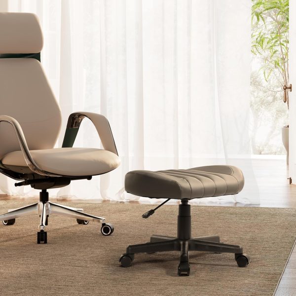 EUREKA ERGONOMIC Height Adjustable Foot Stool,19x18'' Large Seat Under Desk Footrest,Swivel Rolling Chair W Sturdy Wheels,Ottoman Stool Simple Meeting Chair for Home Office,Grey - Image 9