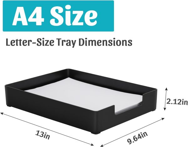 Letter-Size Tray Desk Letter Tray Paper Tray, Sturdy Heavy-Duty Plastic Printer Paper Tray, Single-Tier Stackable File Storage Organizer for Office Home (2, Black) - Image 2
