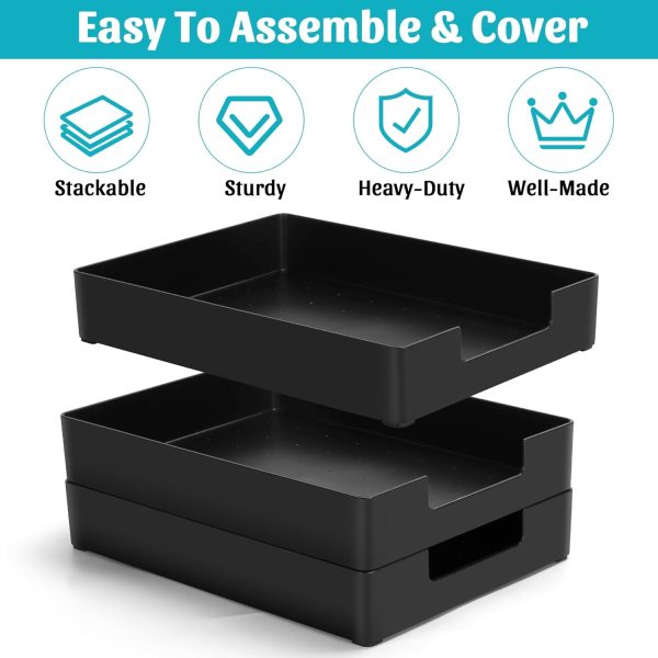 Letter-Size Tray Desk Letter Tray Paper Tray, Sturdy Heavy-Duty Plastic Printer Paper Tray, Single-Tier Stackable File Storage Organizer for Office Home (2, Black) - Image 4