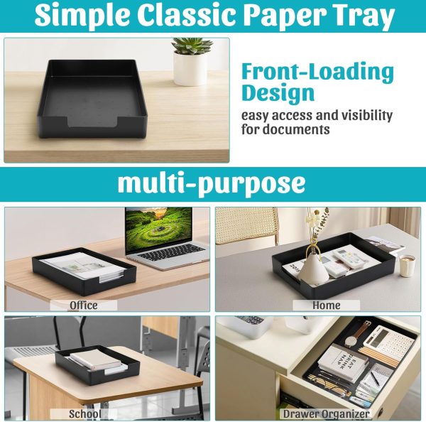 Letter-Size Tray Desk Letter Tray Paper Tray, Sturdy Heavy-Duty Plastic Printer Paper Tray, Single-Tier Stackable File Storage Organizer for Office Home (2, Black) - Image 6