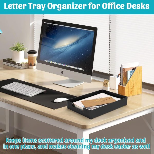 Letter-Size Tray Desk Letter Tray Paper Tray, Sturdy Heavy-Duty Plastic Printer Paper Tray, Single-Tier Stackable File Storage Organizer for Office Home (2, Black) - Image 7