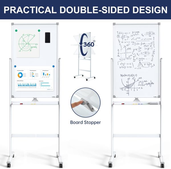 Mobile Dry Erase Board on Wheels - TANKEE 40 x 24 Magnetic Double Sided Whiteboard Easel, Large Reversible Rolling White Board with Aluminum Frame Standing for Office, Home, Classroom - Image 3