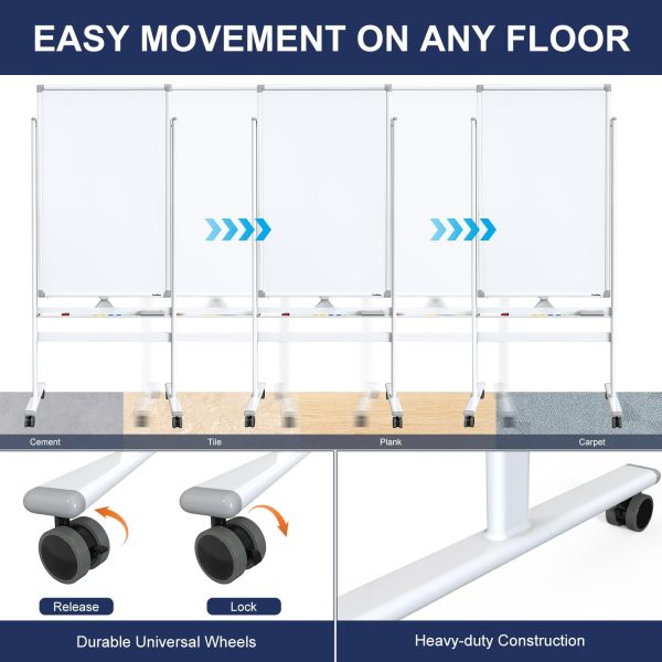 Mobile Dry Erase Board on Wheels - TANKEE 40 x 24 Magnetic Double Sided Whiteboard Easel, Large Reversible Rolling White Board with Aluminum Frame Standing for Office, Home, Classroom - Image 4
