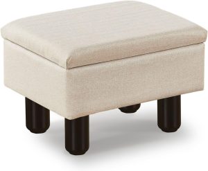 Mxfurhawa Ottoman Foot Stool with Storage Modern Small Foot Rest Step Stool Linen Rectangular Footstool Ottomans with Solid Wood Legs Under Desk for Makeup Room Living Room Bedroom (Beige)