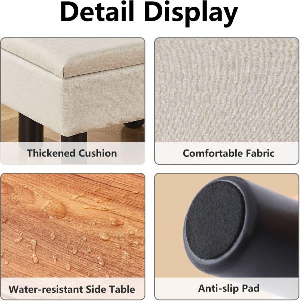 Mxfurhawa Ottoman Foot Stool with Storage Modern Small Foot Rest Step Stool Linen Rectangular Footstool Ottomans with Solid Wood Legs Under Desk for Makeup Room Living Room Bedroom (Beige) - Image 6