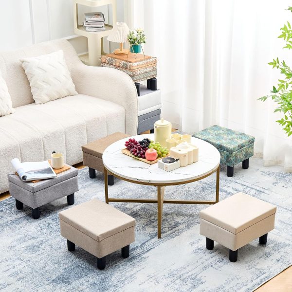 Mxfurhawa Ottoman Foot Stool with Storage Modern Small Foot Rest Step Stool Linen Rectangular Footstool Ottomans with Solid Wood Legs Under Desk for Makeup Room Living Room Bedroom (Beige) - Image 7