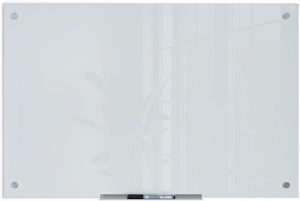 U Brands Glass Dry Erase Board, 35"x23", White Frosted Surface With Silver Grommets, Frameless, Includes Marker With Eraser
