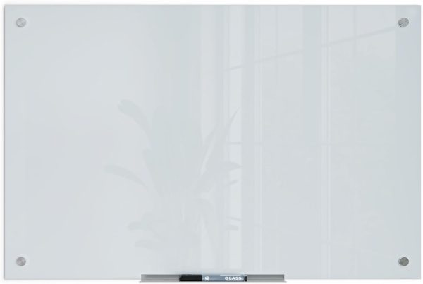 U Brands Glass Dry Erase Board, 35"x23", White Frosted Surface With Silver Grommets, Frameless, Includes Marker With Eraser