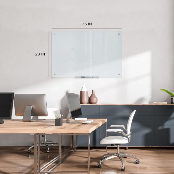 U Brands Glass Dry Erase Board, 35"x23", White Frosted Surface With Silver Grommets, Frameless, Includes Marker With Eraser - Image 2